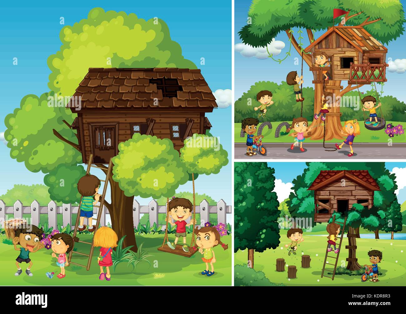 Childern playing in the treehouse illustration Stock Vector Image & Art ...