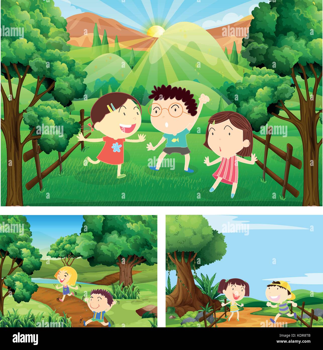 Children playing in the field illustration Stock Vector Image & Art - Alamy