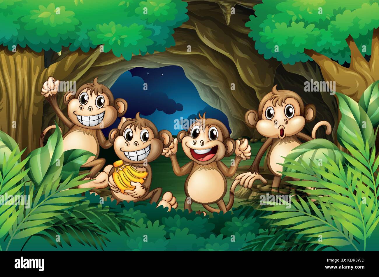 Happy monkeys in deep forest illustration Stock Vector Image & Art - Alamy