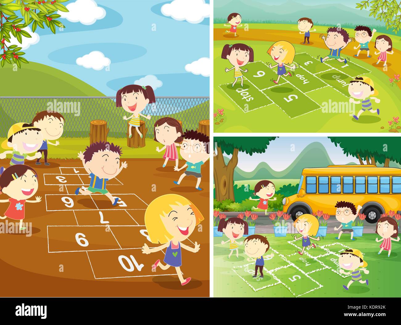 Premium Vector  Children active games infographic with funny games round  dances hopscotch board and catch up games descriptions vector illustration