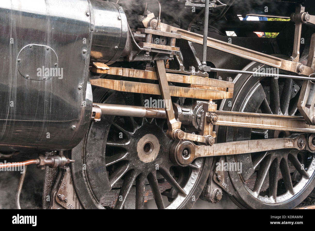 old fashioned steam train drive wheels ,steam engine, railway Stock