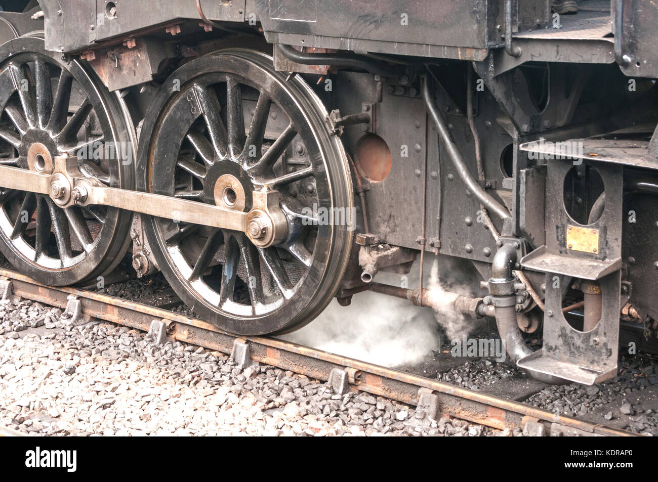 old fashioned steam train drive wheels ,steam engine, railway Stock