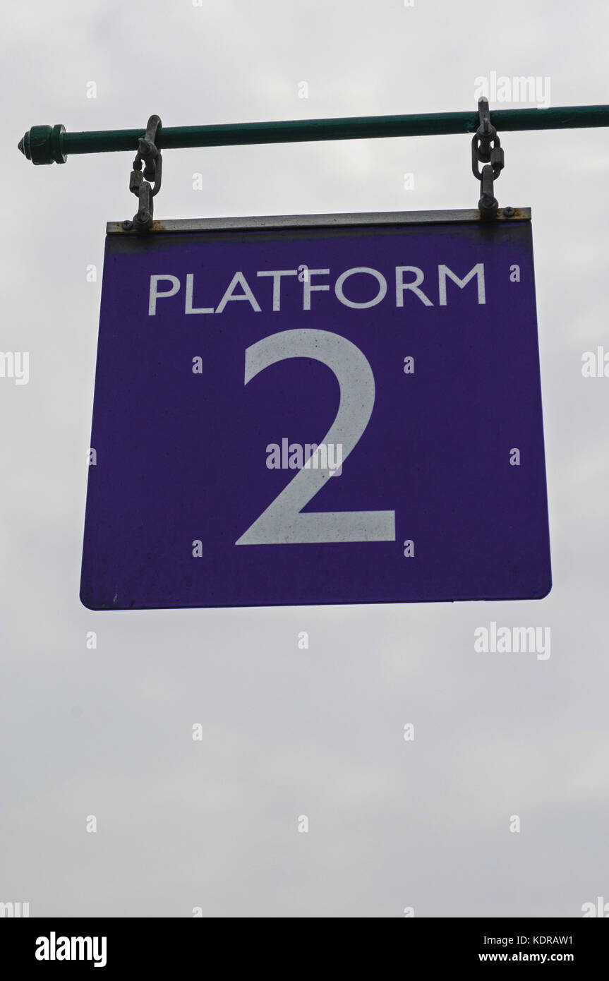 Platform Two sign at railway station Stock Photo