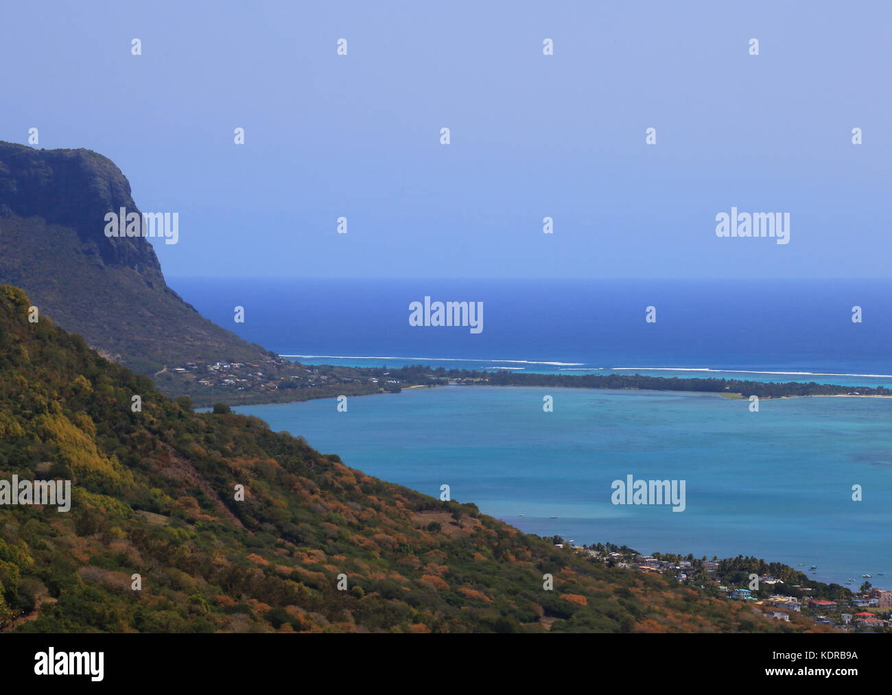 The sea off the Indian Ocean island of Mauritius in landscape format ...