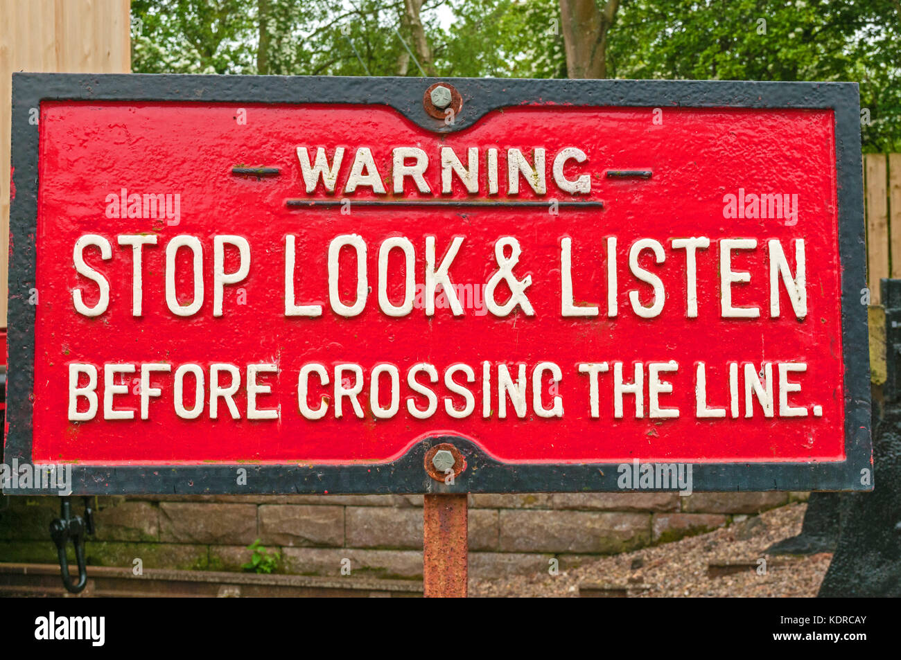 Old Railway warning sign Stock Photo