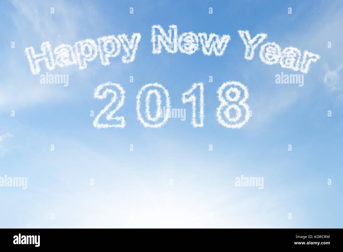 Happy new year 2018 cloud and sunshine on blue sky Stock Photo