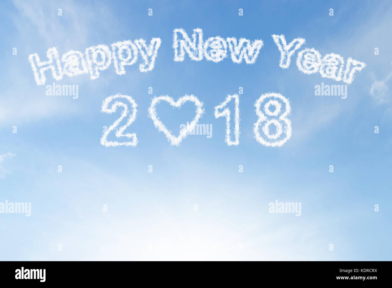 Happy new year 2018 cloud and sunshine on blue sky Stock Photo