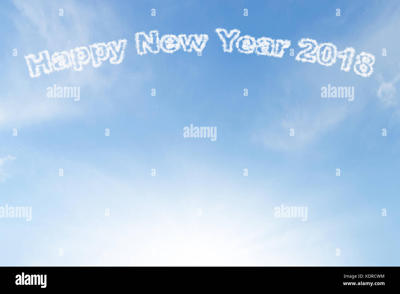 Happy new year 2018 cloud and sunshine on blue sky Stock Photo