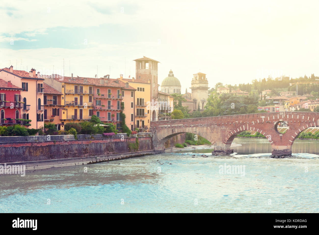 Verona old town view. Horizontal summer shot Stock Photo - Alamy