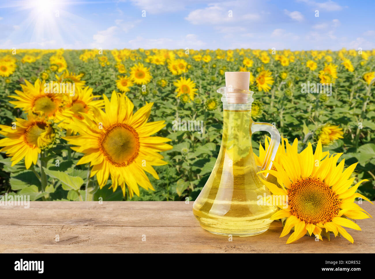 sunflower oil in glass bottle Stock Photo Alamy