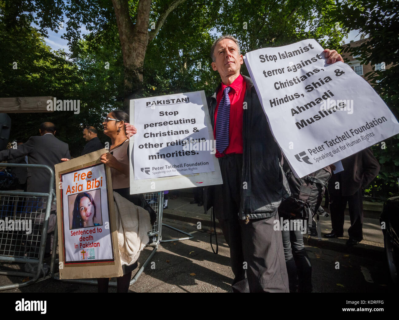 British Pakistani Christians protest outside High Commission of Pakistan in London, UK. Stock Photo