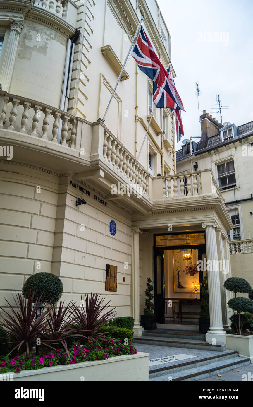 Blue plaque on Colonnade Hotel, former maternity hospital and birthplace of Alan Turing, computer scientist,Warrington Crescent, London W9, England Stock Photo