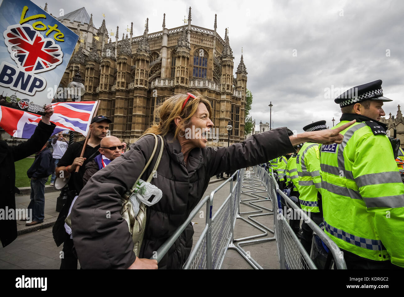British Nation Party (BNP) supporters clash with anti-fascists in London, UK. Stock Photo