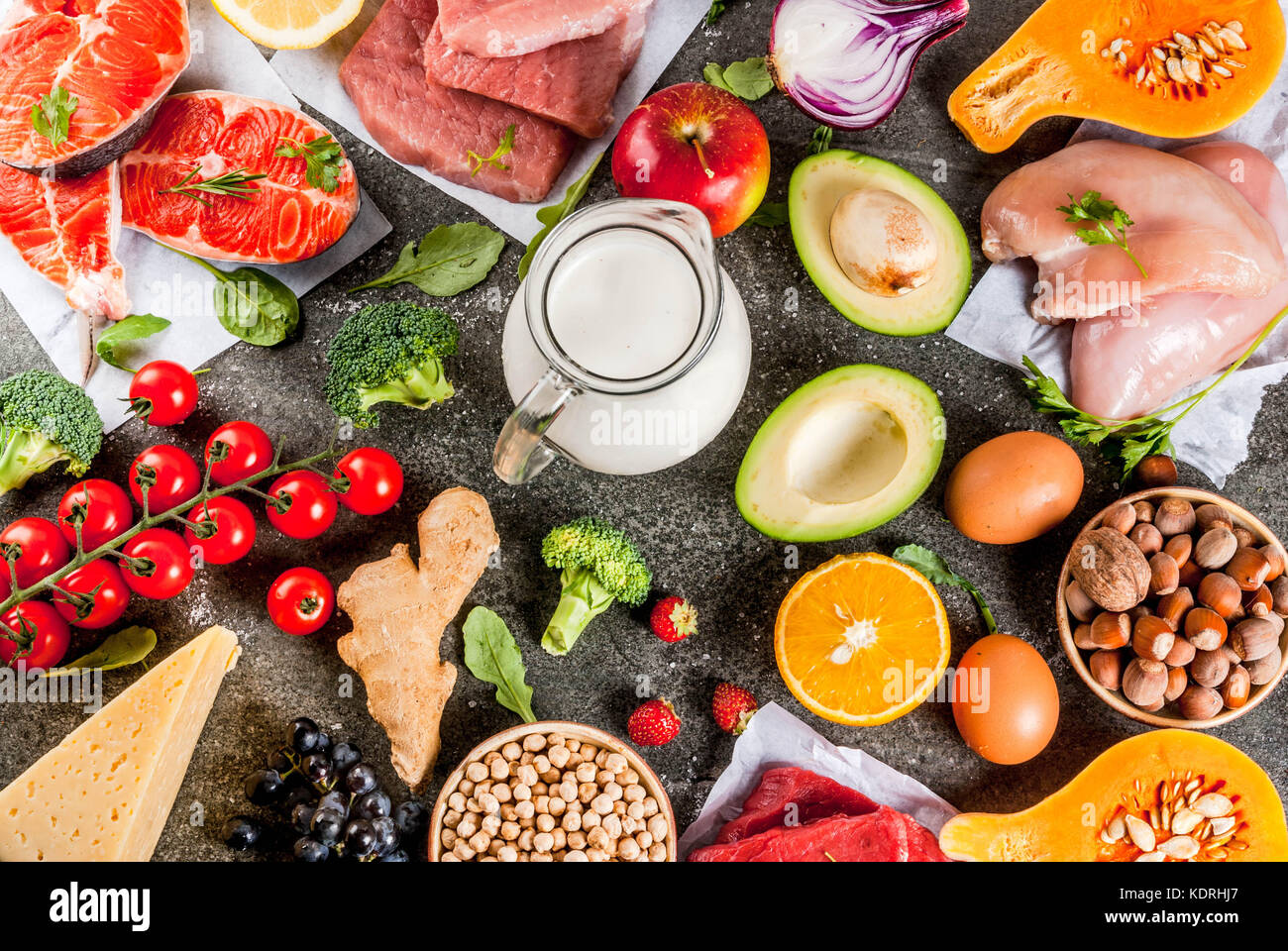 Protein chicken cheese eggs fish hires stock photography and images