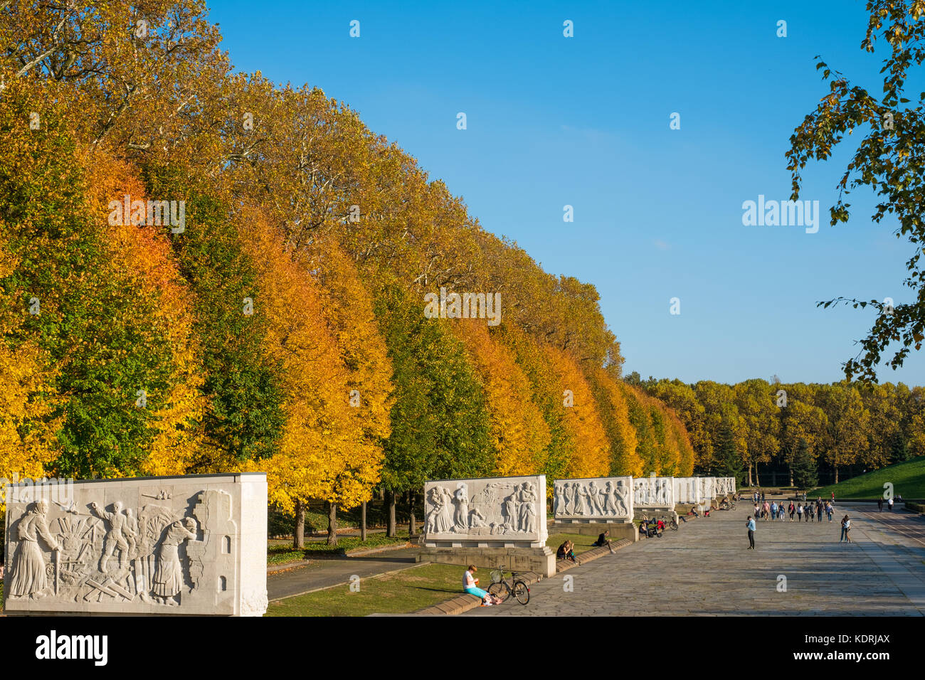 Berlin, Germany - october 2017: People at the Soviet War Memorial and military cemetery during autumn in Berlin's Treptower Park Stock Photo