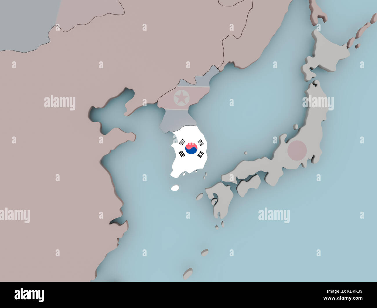 South Korea with national flag on political globe. 3D illustration ...