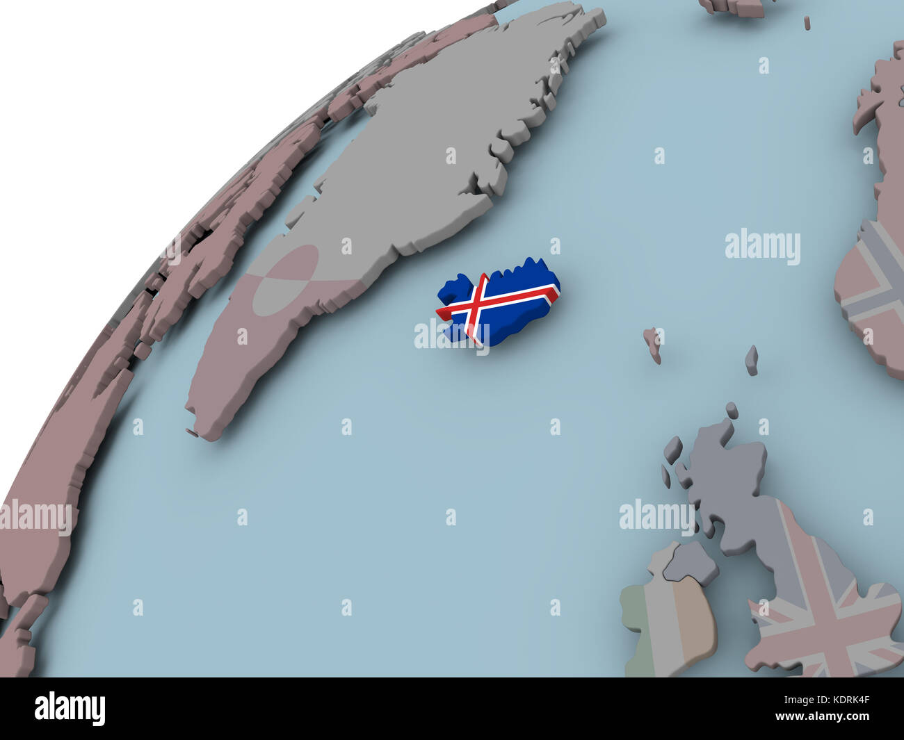 Iceland on political globe with embedded flags. 3D illustration Stock ...