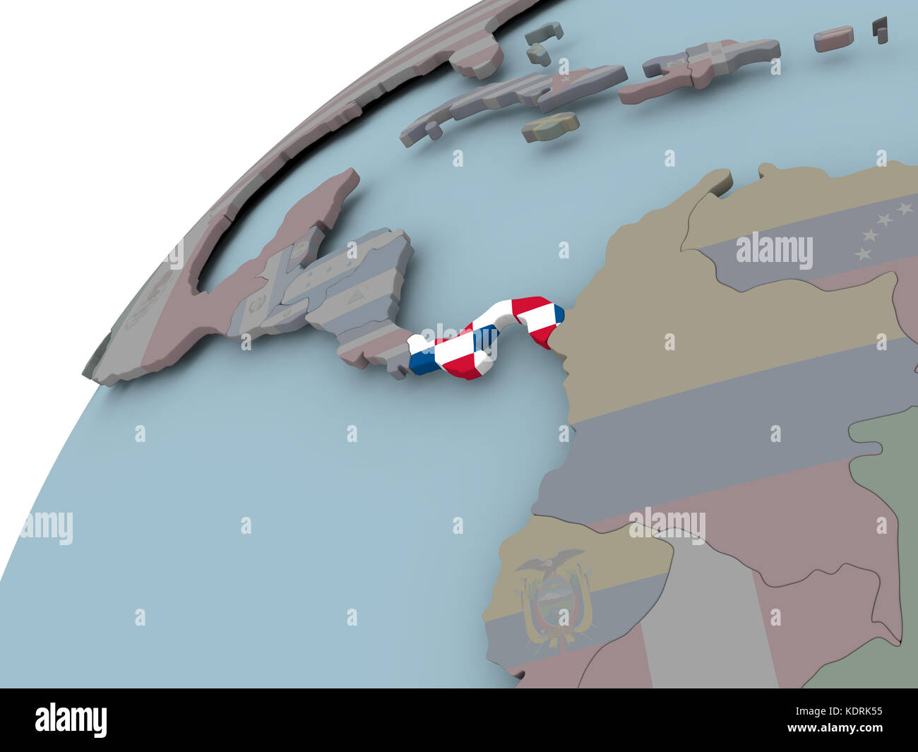 Panama on political globe with embedded flags. 3D illustration Stock ...
