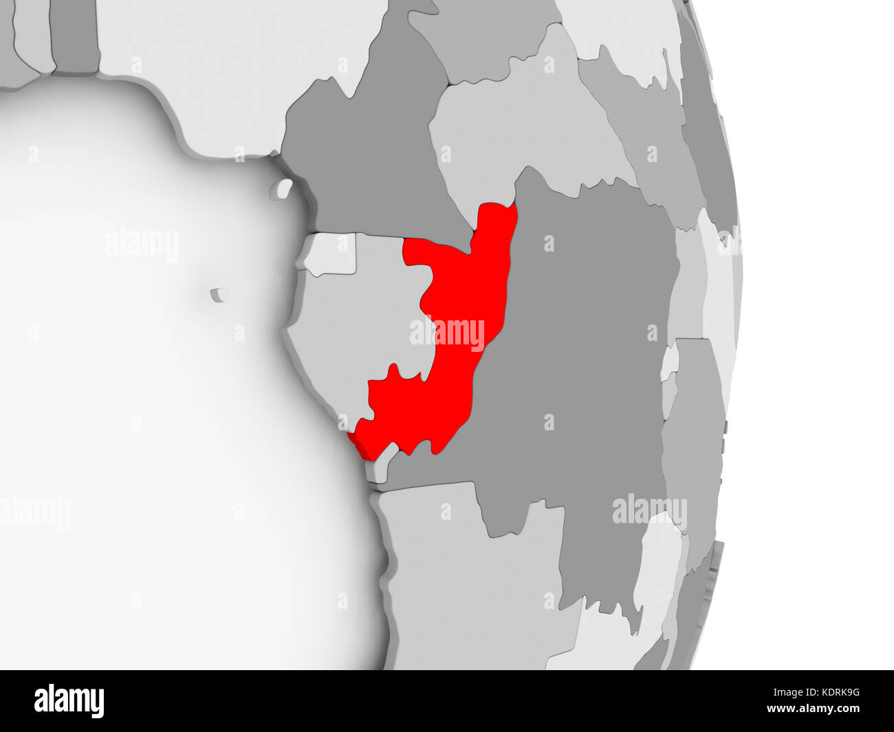 Congo highlighted in red on grey political globe. 3D illustration Stock ...