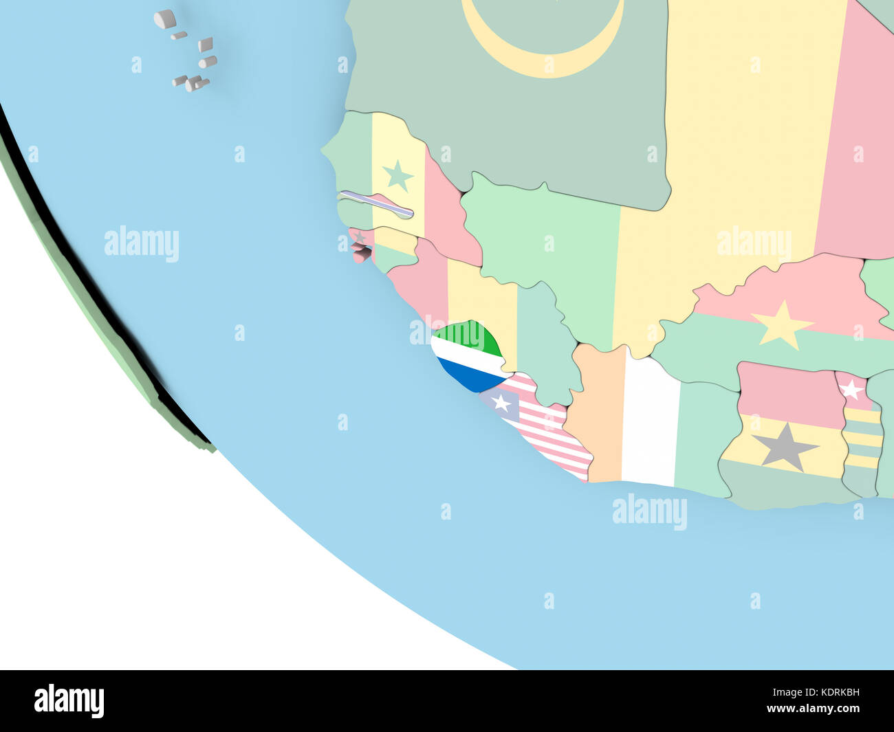 Sierra Leone on bright political globe with embedded flag. 3D ...