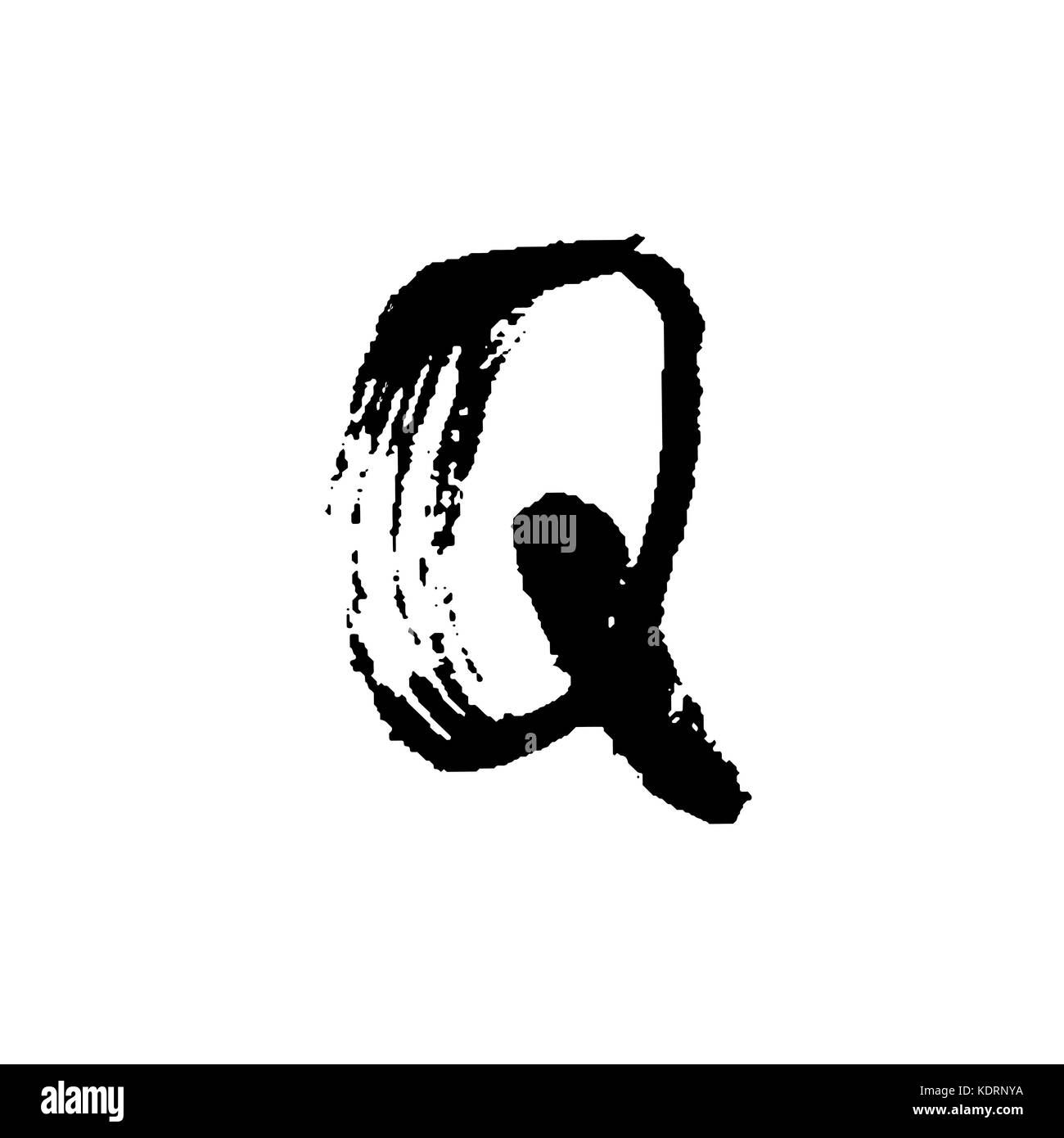 Hand painted letter Q. Dry brush modern lettering. Vector illustration