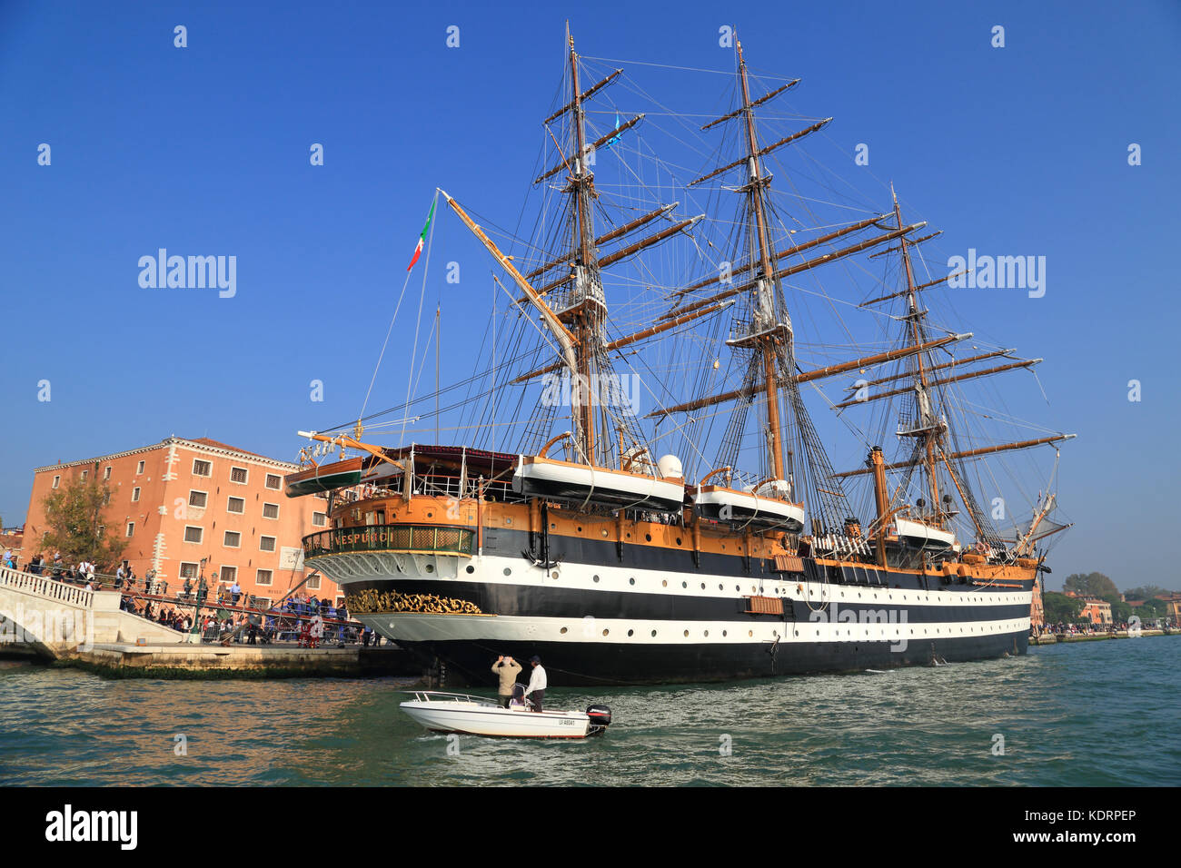 Italian training sailing tall ship Amerigo Vespucci in Venice Stock