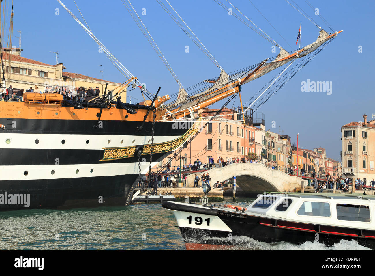 Italian training sailing tall ship Amerigo Vespucci in Venice Stock