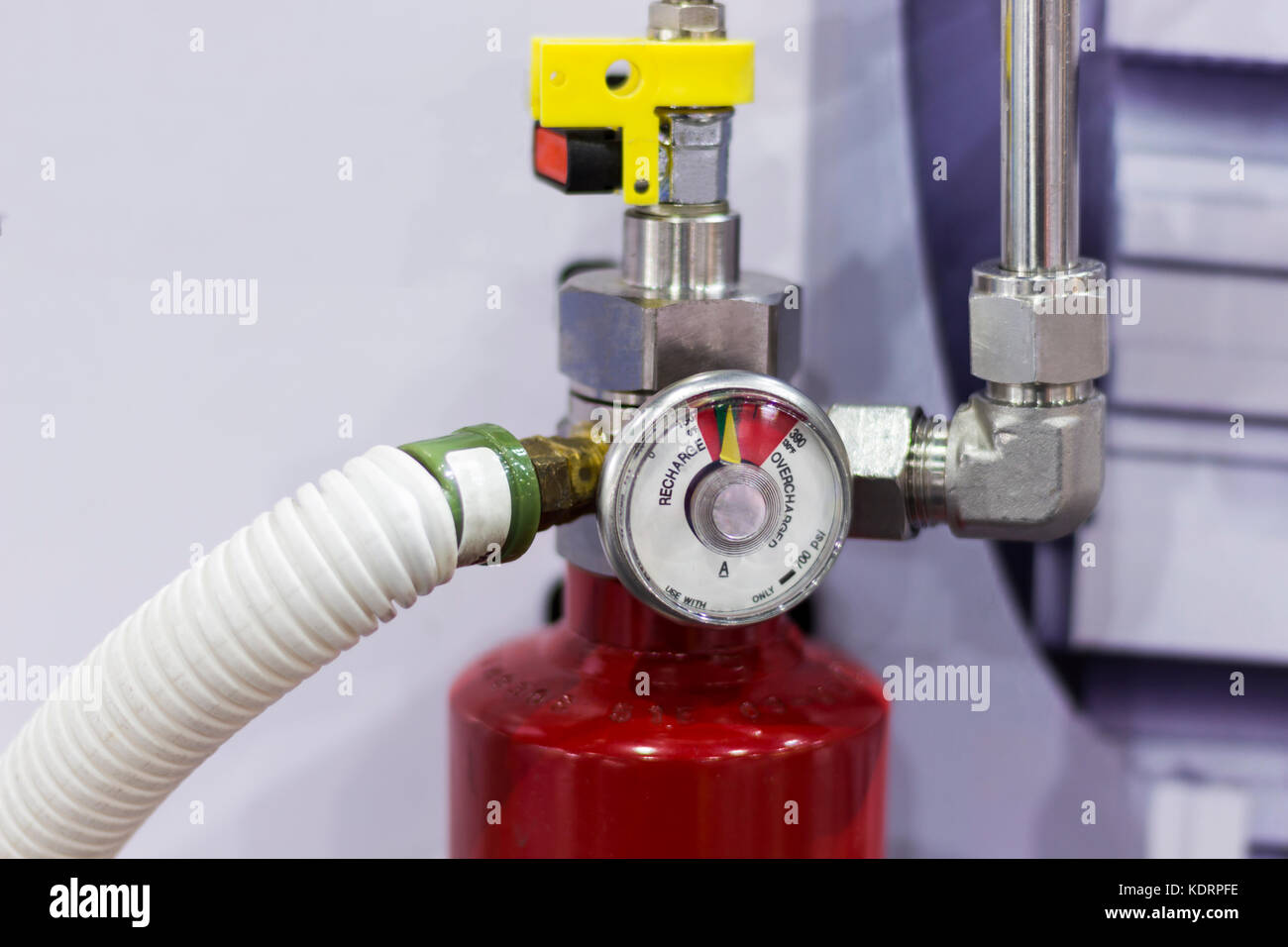 Pressure gauge of red extinguisher ; selective focus Stock Photo Alamy