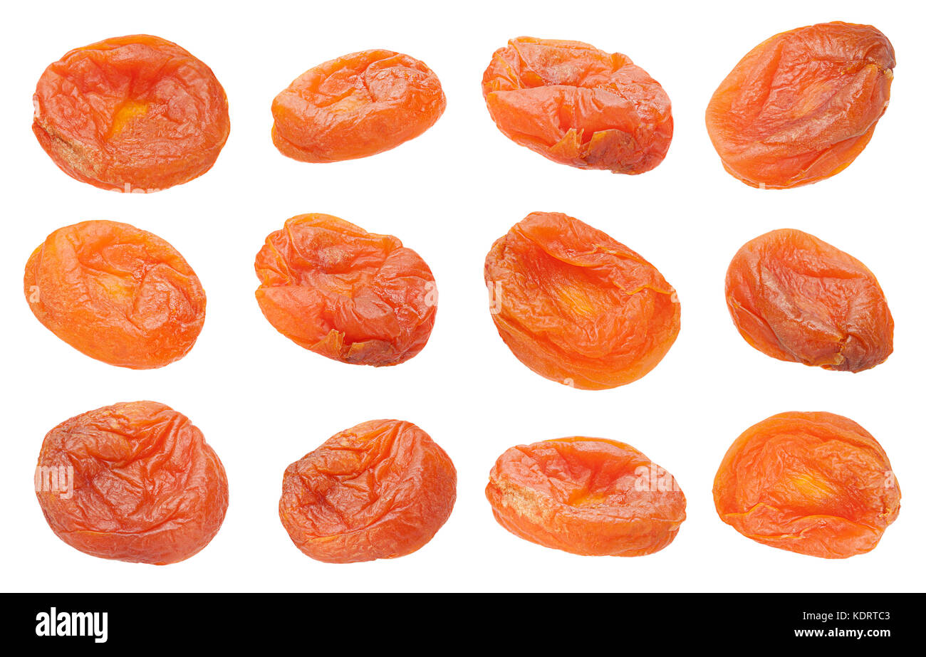 Dried apricot fruit collection isolated on white background Stock Photo