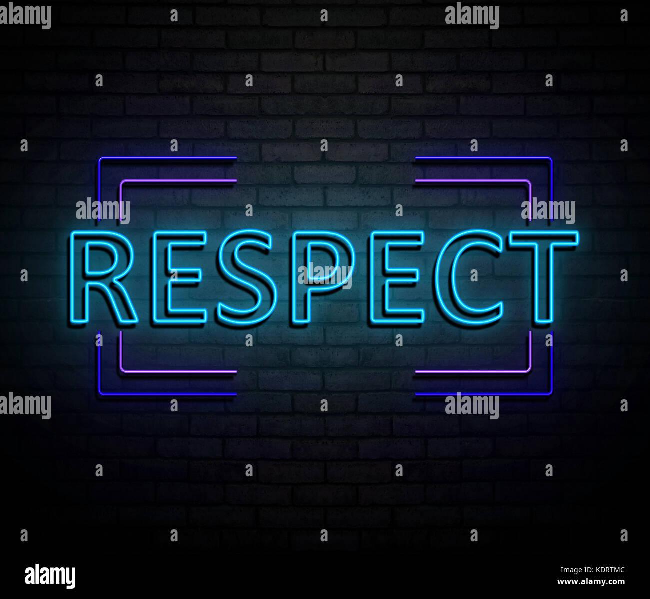 3d Illustration depicting an illuminated neon sign with a respect concept. Stock Photo