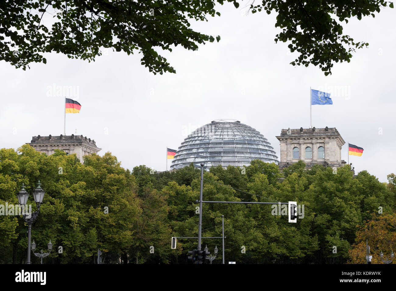 Skyline of the German Reichstag towers and dome, Berlin, Germany Stock Photo