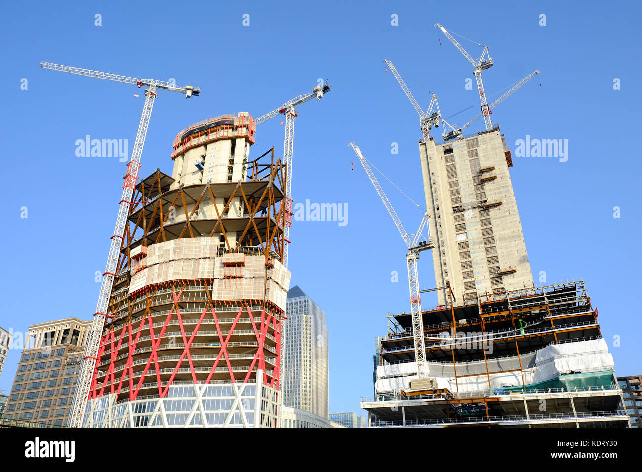 Construction at Canary Wharf East London, offices and serviced apartments being built as part of The Newfoundland Project  60-storey residential tower Stock Photo