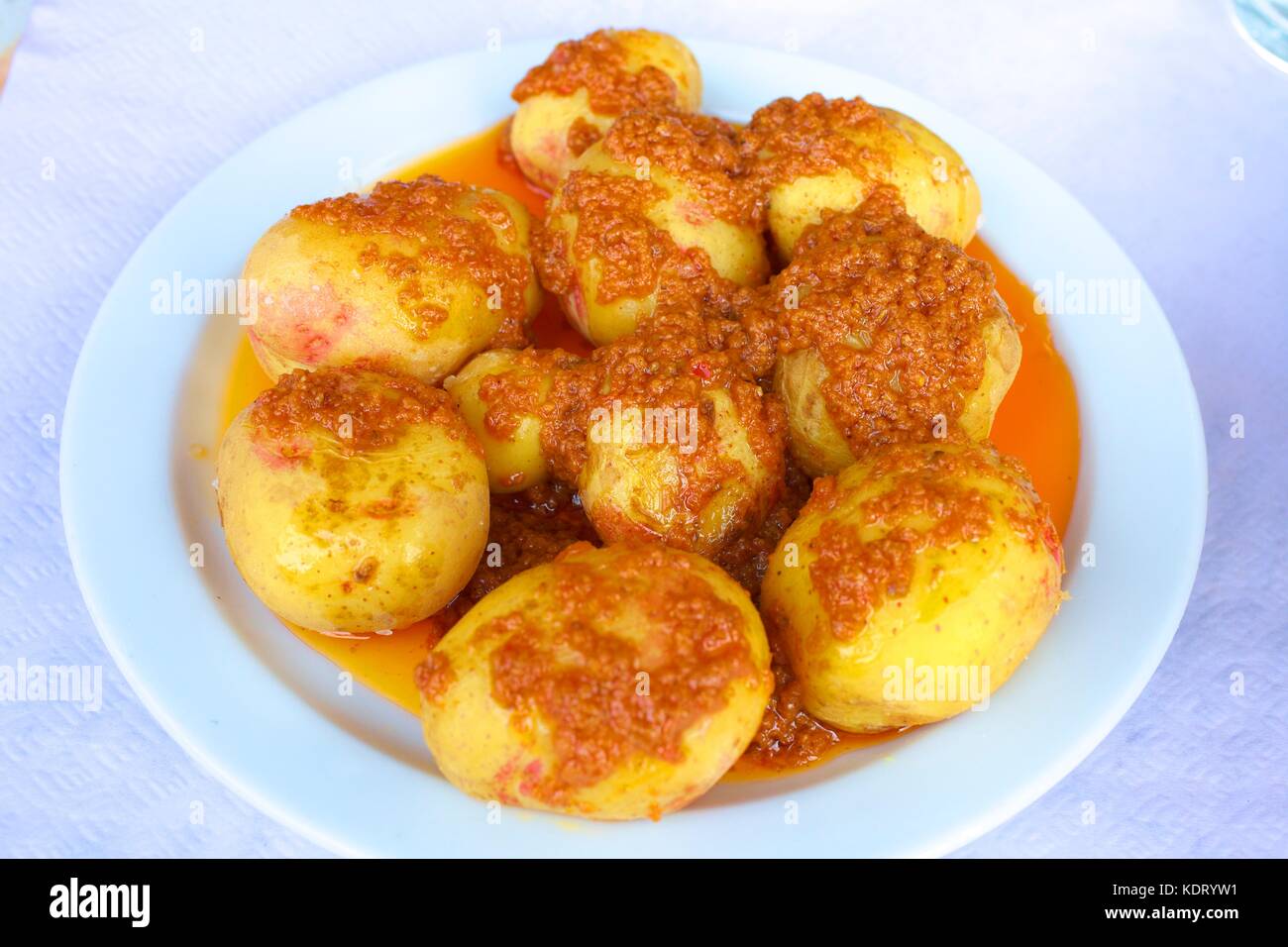 Papas Arrugadas Tapas, Las Palmas de Gran Canaria, Gran Canaria, Canary Islands, Spain, Atlantic Ocean, Europe Stock Photo