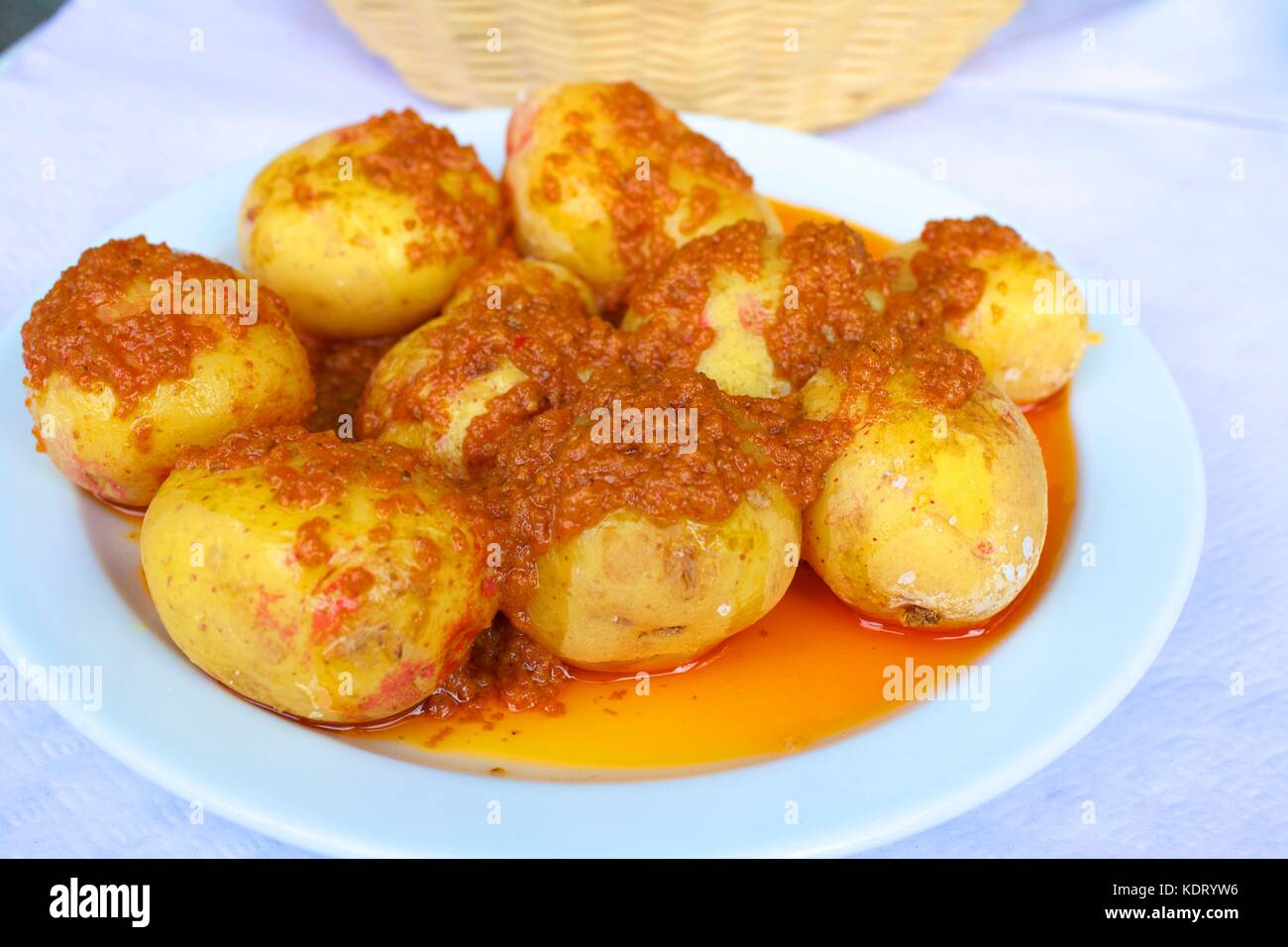 Papas Arrugadas Tapas, Las Palmas de Gran Canaria, Gran Canaria, Canary Islands, Spain, Atlantic Ocean, Europe Stock Photo