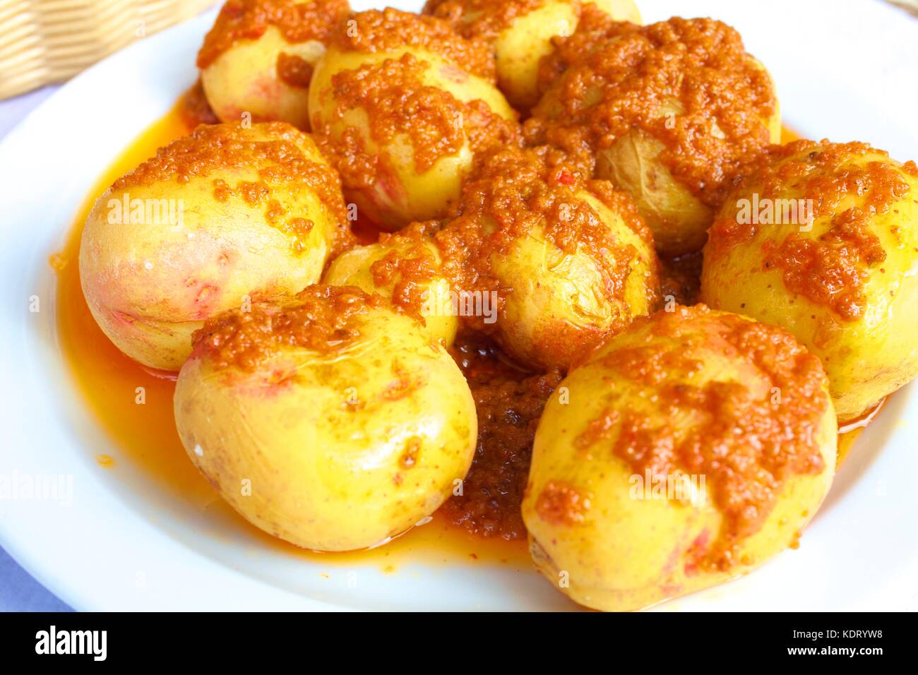 Papas Arrugadas Tapas, Las Palmas de Gran Canaria, Gran Canaria, Canary Islands, Spain, Atlantic Ocean, Europe Stock Photo