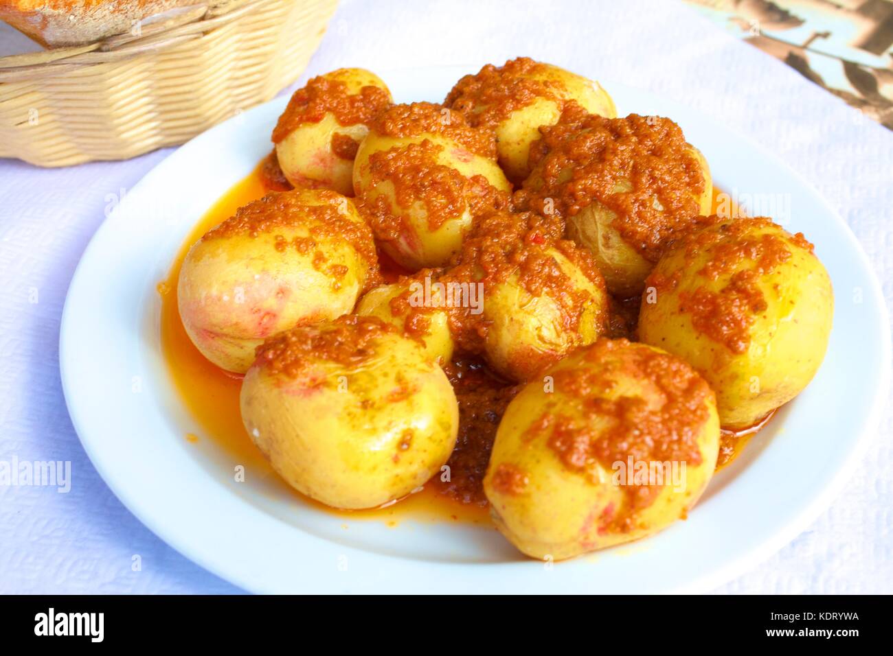 Papas Arrugadas Tapas, Las Palmas de Gran Canaria, Gran Canaria, Canary Islands, Spain, Atlantic Ocean, Europe Stock Photo