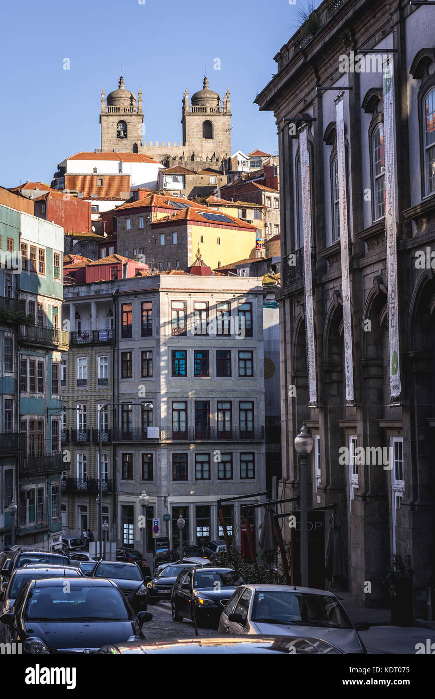Houses in Porto city, Portugal. View with Se Cathedral Stock Photo