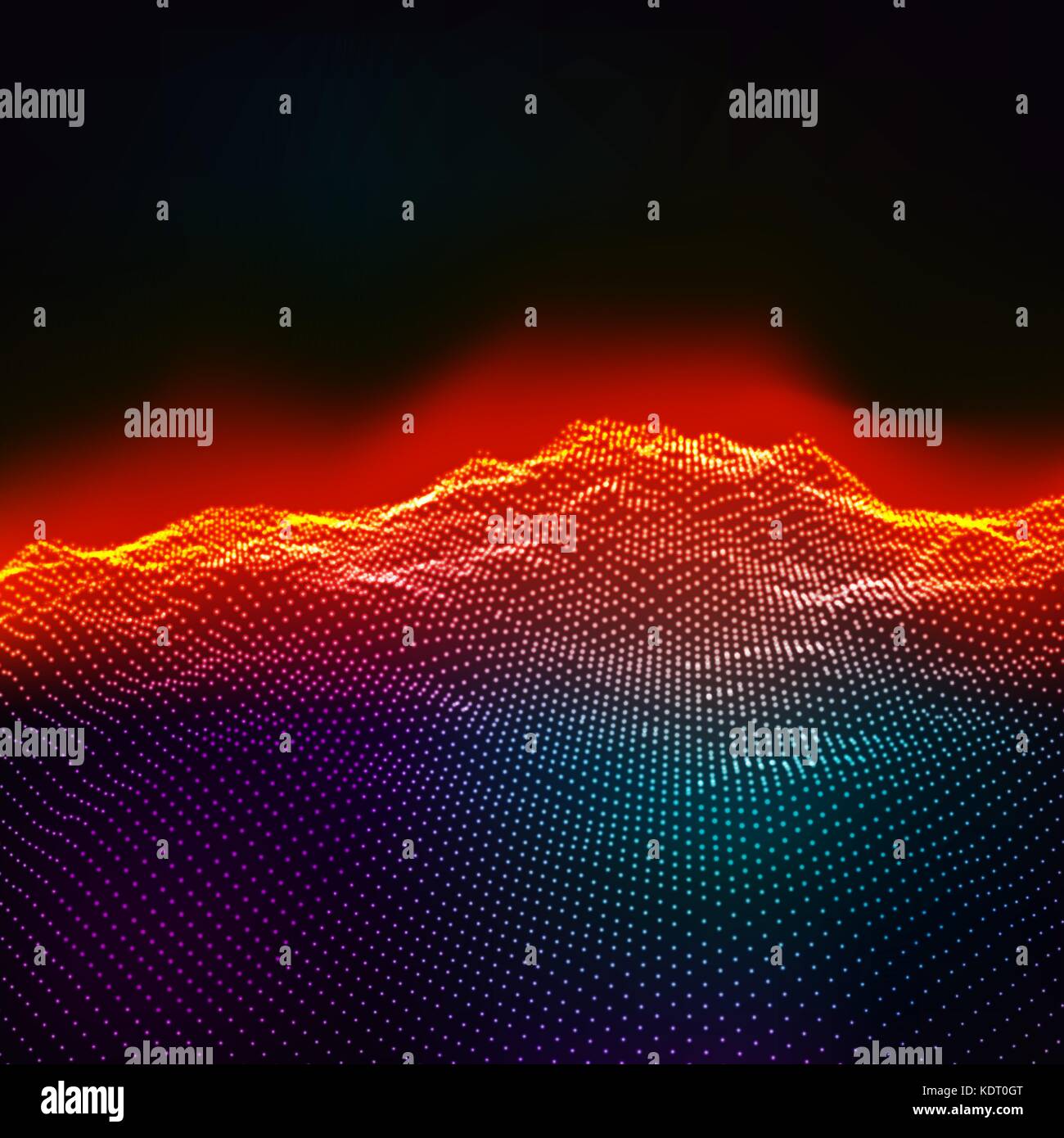 Abstract digital landscape with flowing particles and stars on h Stock ...