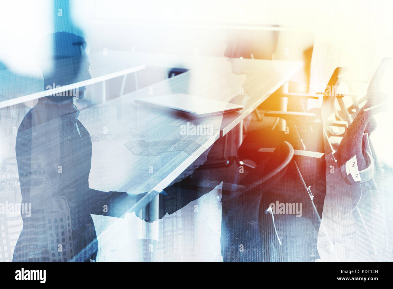 Abstract business handshake background with meeting room. Concept of ...