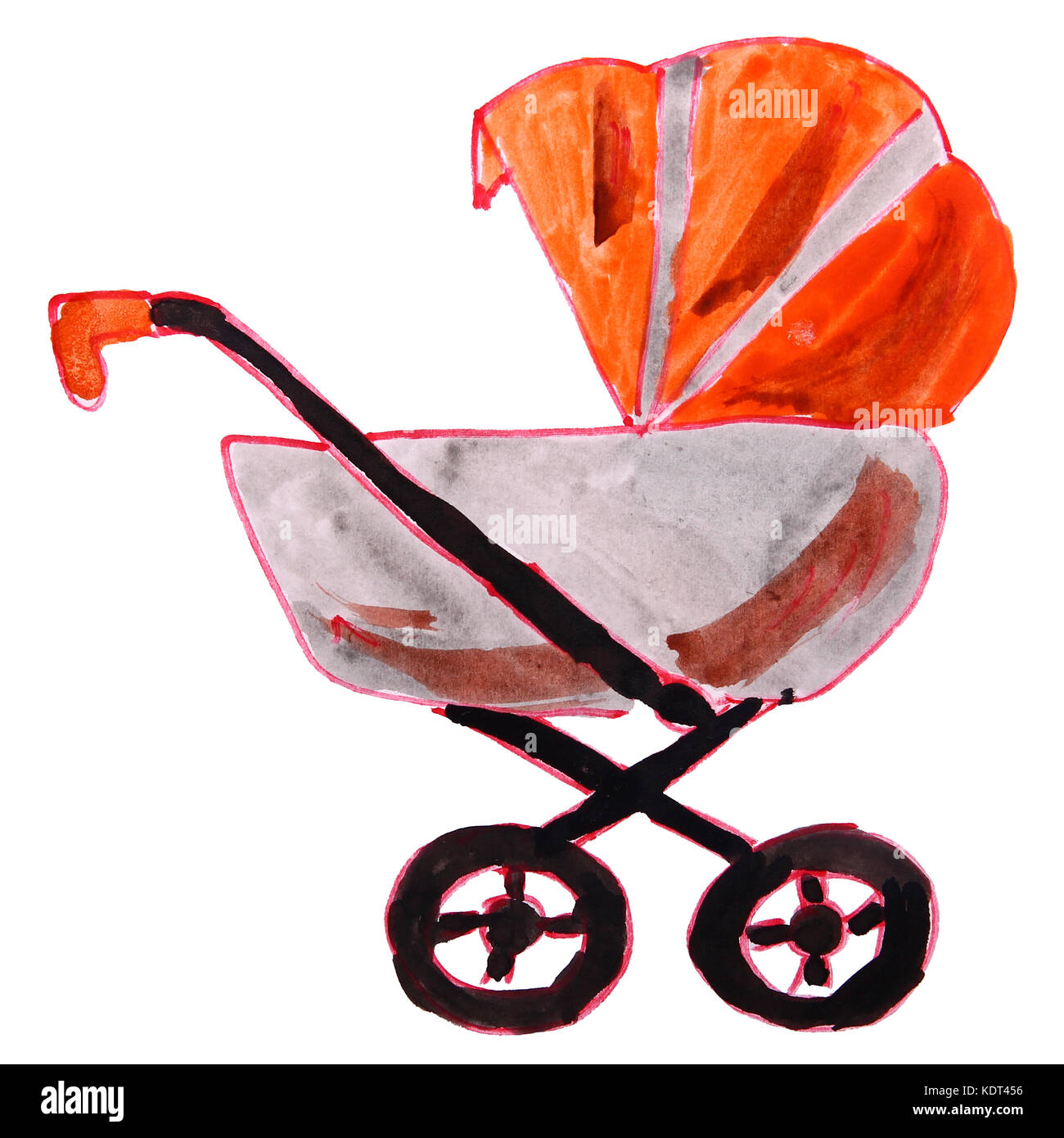 drawing cartoon a children watercolor stroller on a white backgr Stock Photo