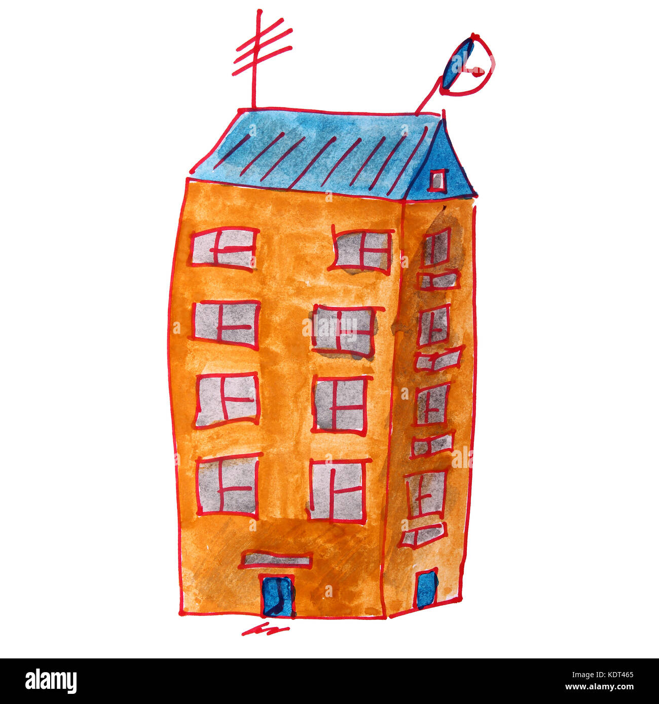 drawing cartoon kids watercolor high-rise building on a white ba Stock  Photo - Alamy