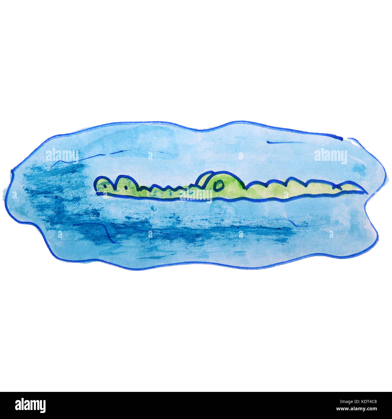 watercolor drawing kids cartoon crocodile on a white background Stock Photo