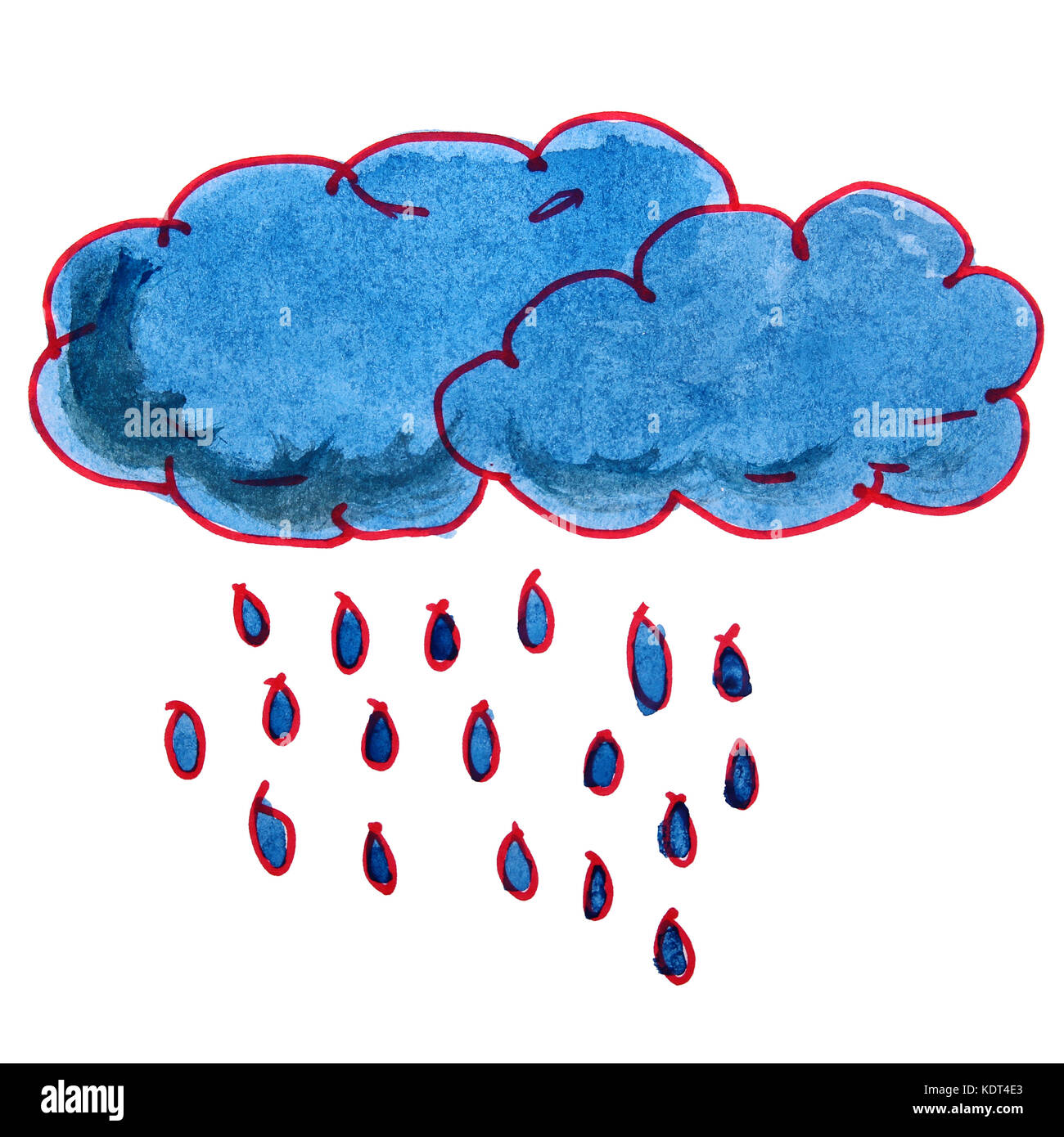 watercolor drawing kids cartoon rain on a white background Stock Photo