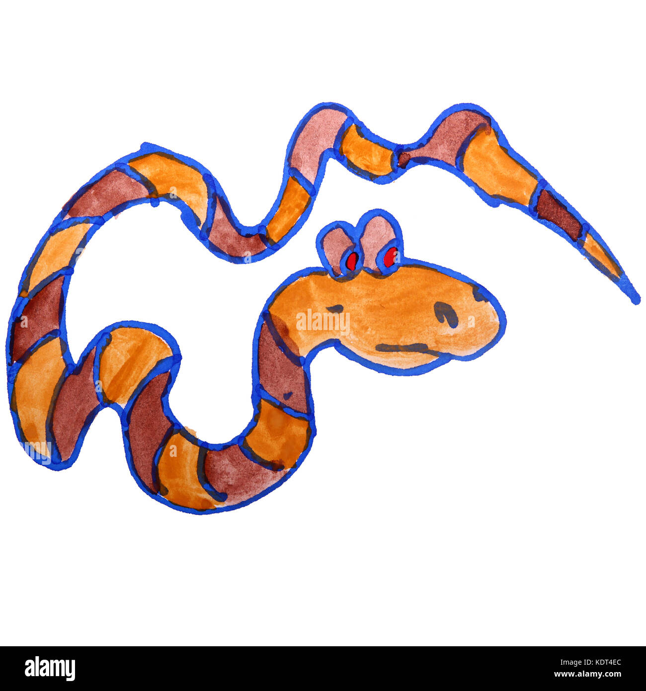 watercolor drawing kids cartoon snake on a white background Stock ...