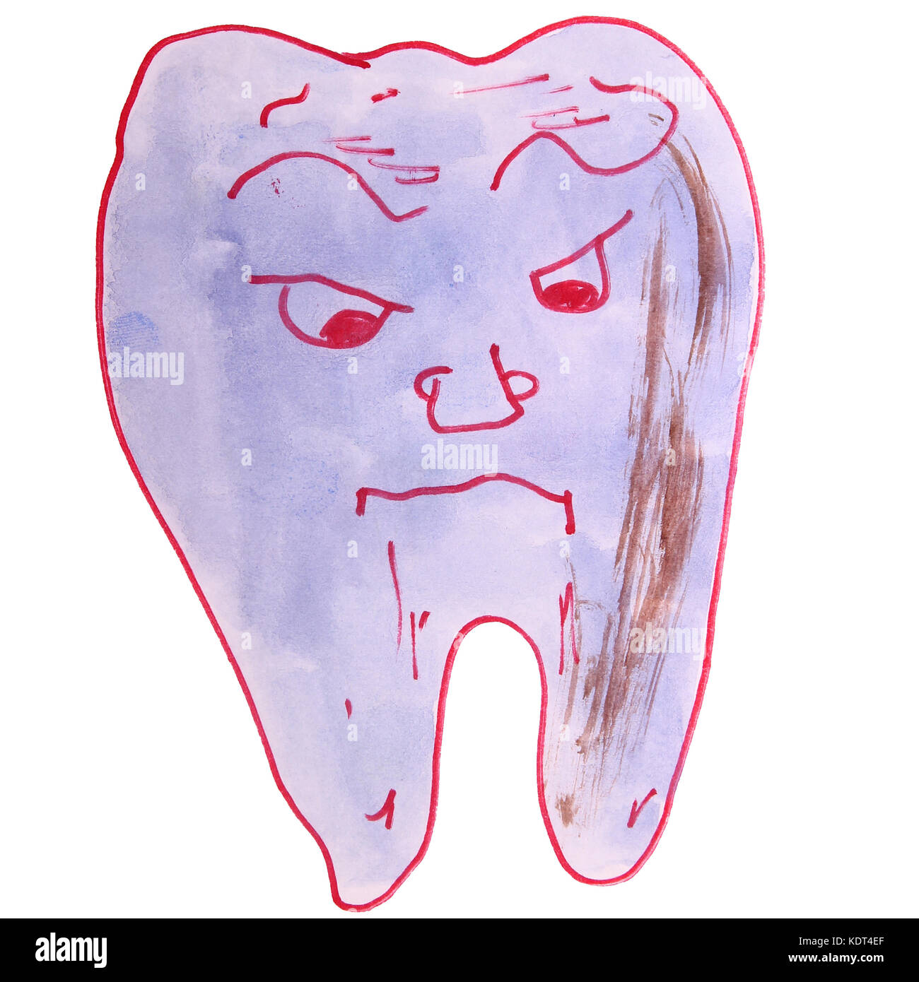 watercolor drawing kids cartoon tooth on a white background Stock Photo