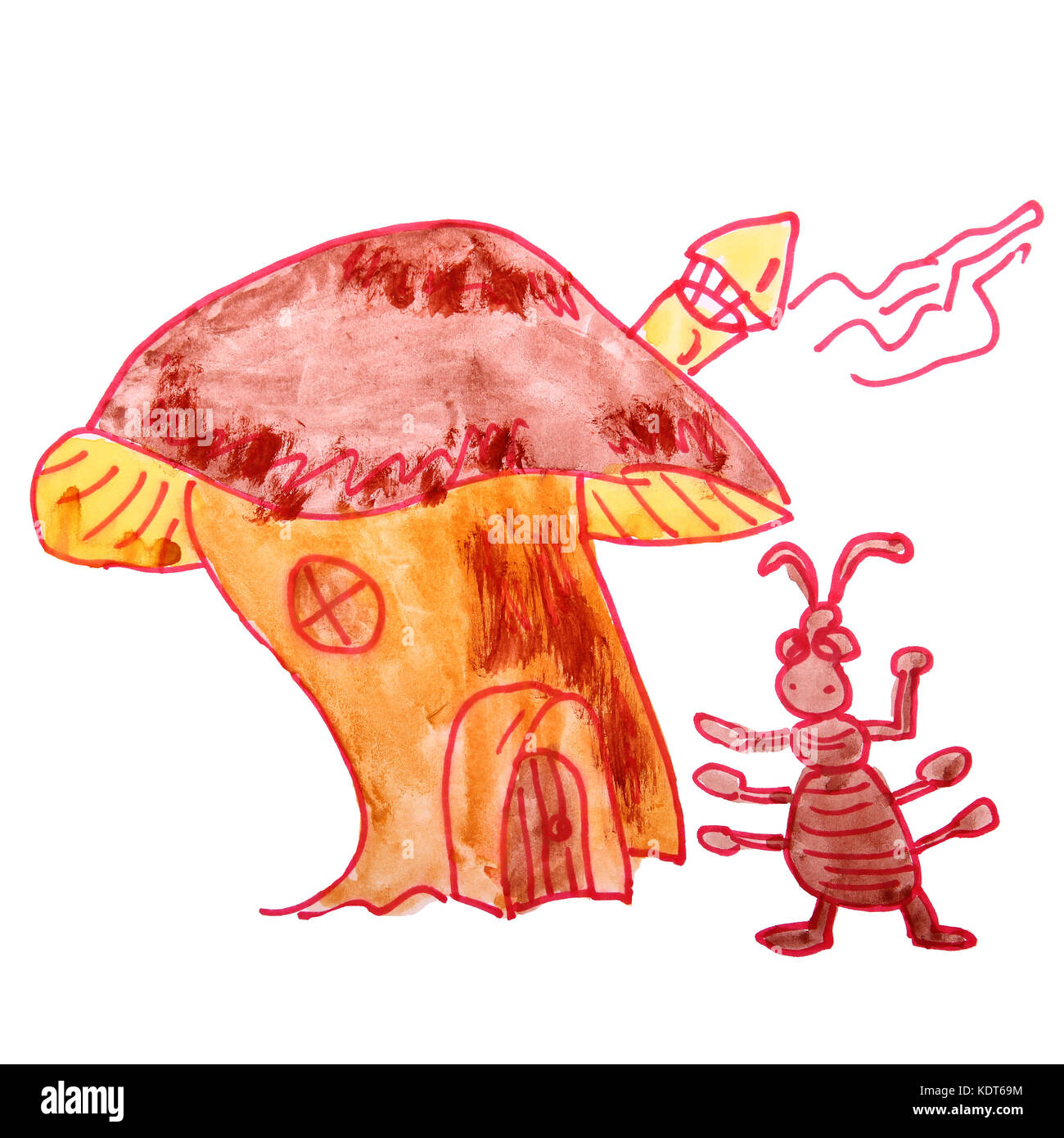 drawing a children watercolor ant cartoon house on a white backg Stock Photo