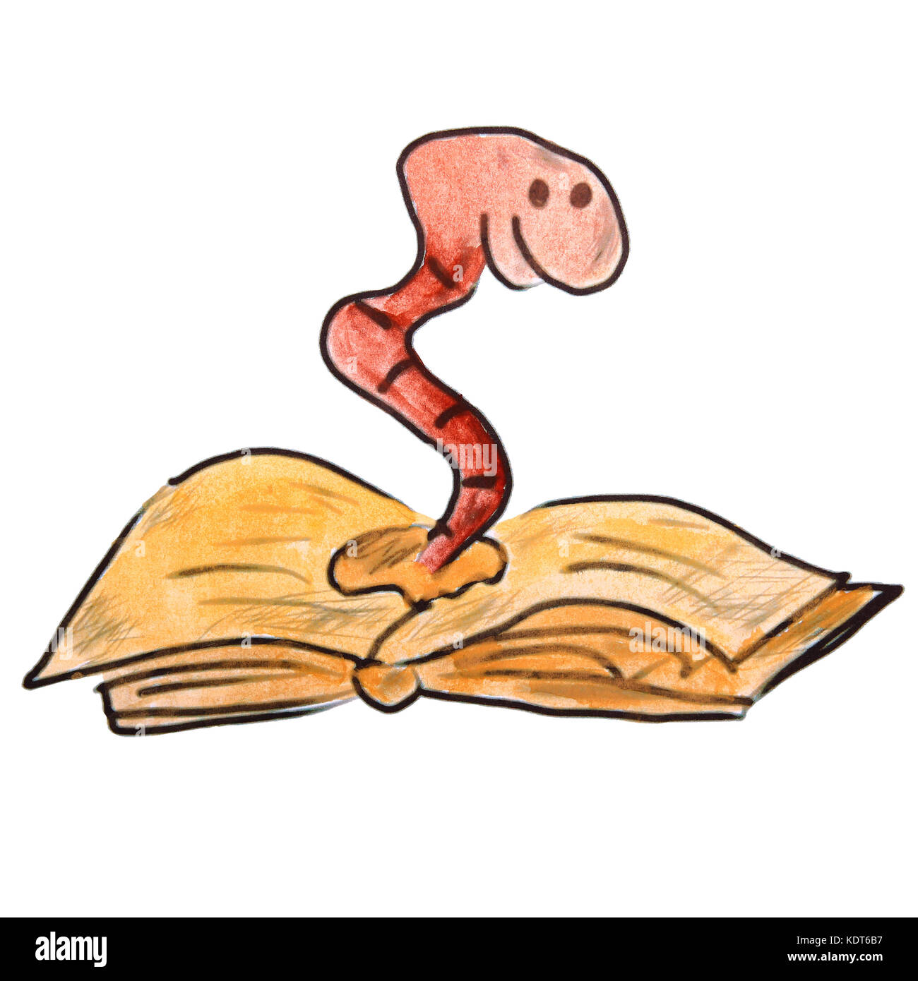 drawing children watercolor worm cartoon book on a white backgro Stock Photo