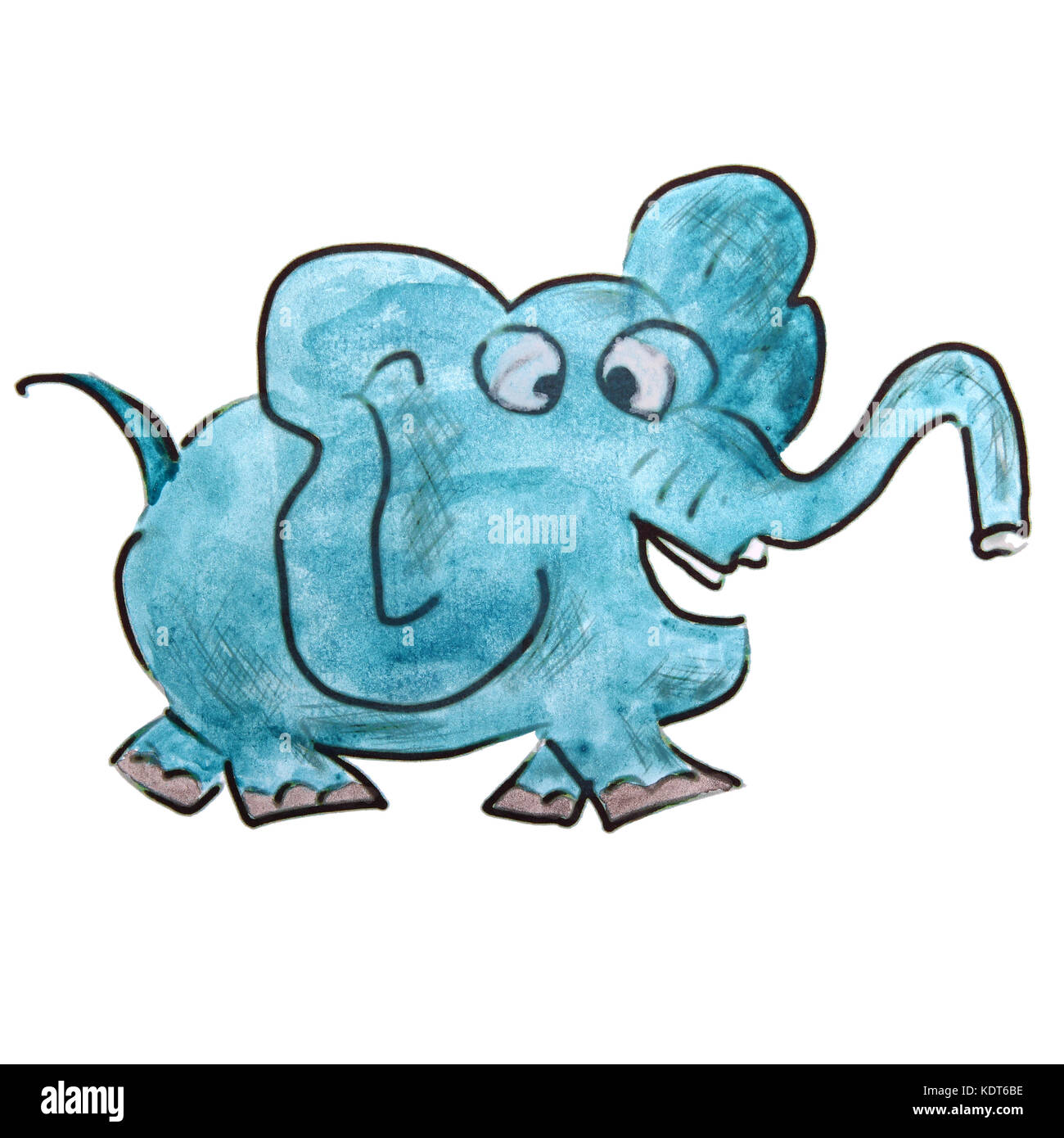 watercolor drawing a children cartoon elephant on a white backgr Stock Photo