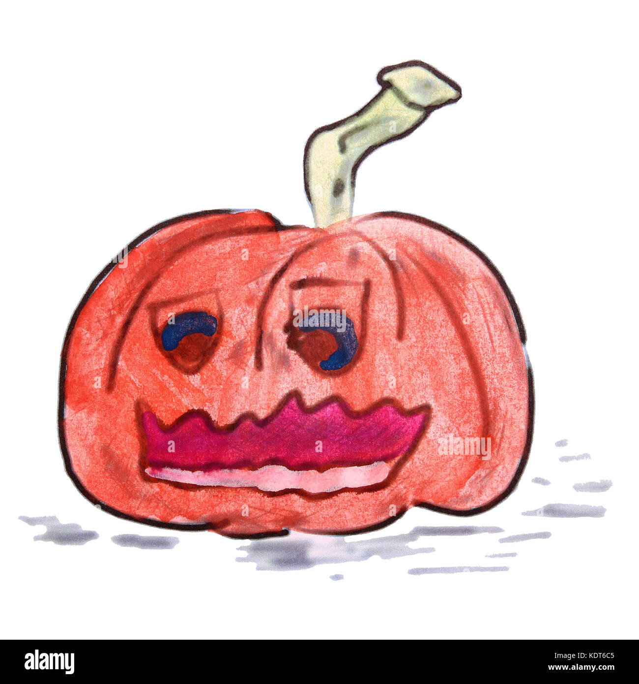 watercolor drawing a children cartoon pumpkin on a white backgro Stock Photo