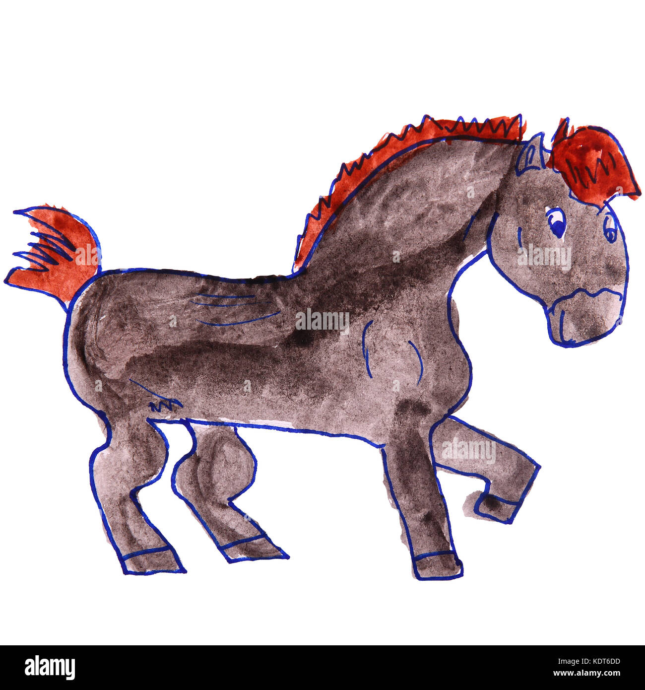 watercolor drawing kids cartoon pony on a white background Stock Photo